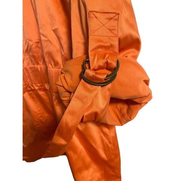 JH Collectible Satin Orange Jacket Womens Sz L Full Zip Roll Sleeve Hidden Hood - Picture 8 of 8